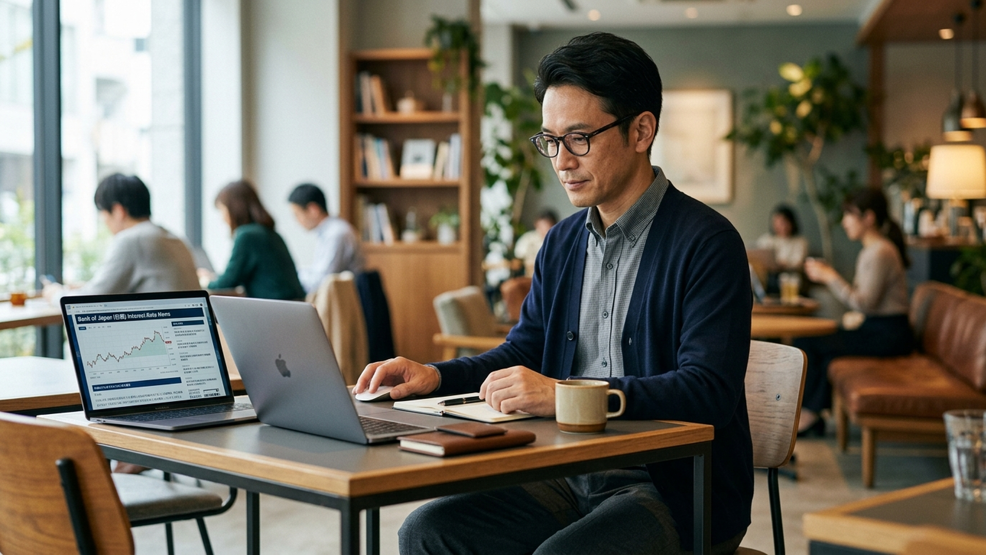 日銀の利上げニュースを見ながらFXの仕組みを学ぶ初心者のイメージ