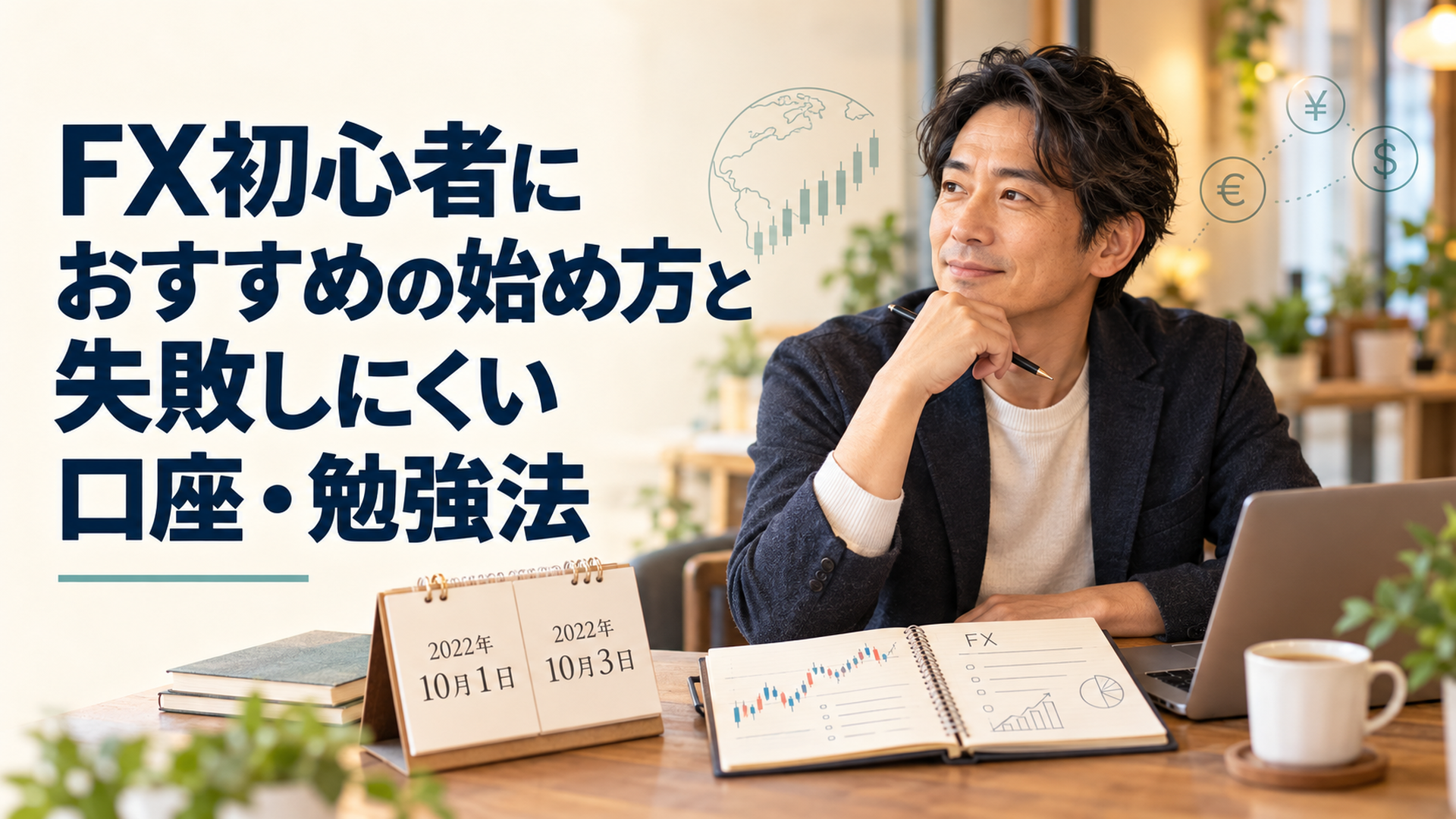 2022年10月1日と3日の日付を並べたカレンダーと為替取引のノート
